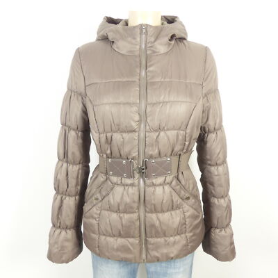 H&M winter jacket padded belt taupe brown beige size 36 S