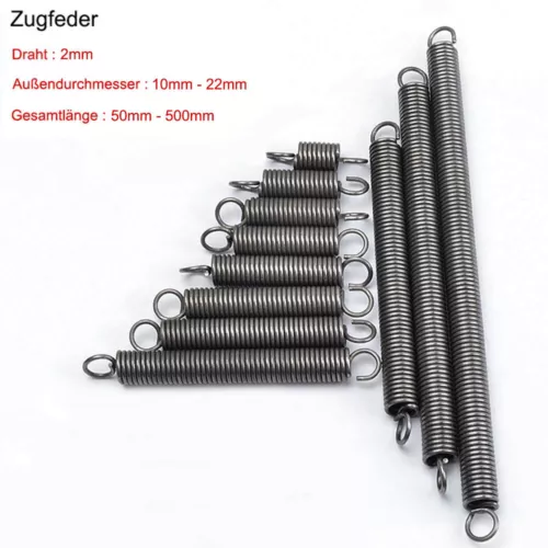 Stahl Zugfeder Spannfeder Wählbar Draht 2mm Φ 10-22mm Länge 50-500mm Heimwerker - Bild 2 von 7