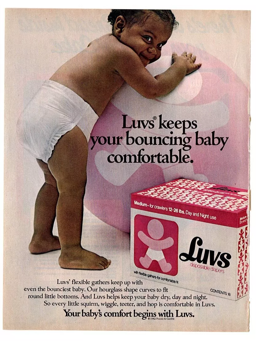 vintage 1970s magazine ad LUVS Disposable Diapers cute baby nursery home  decor 2