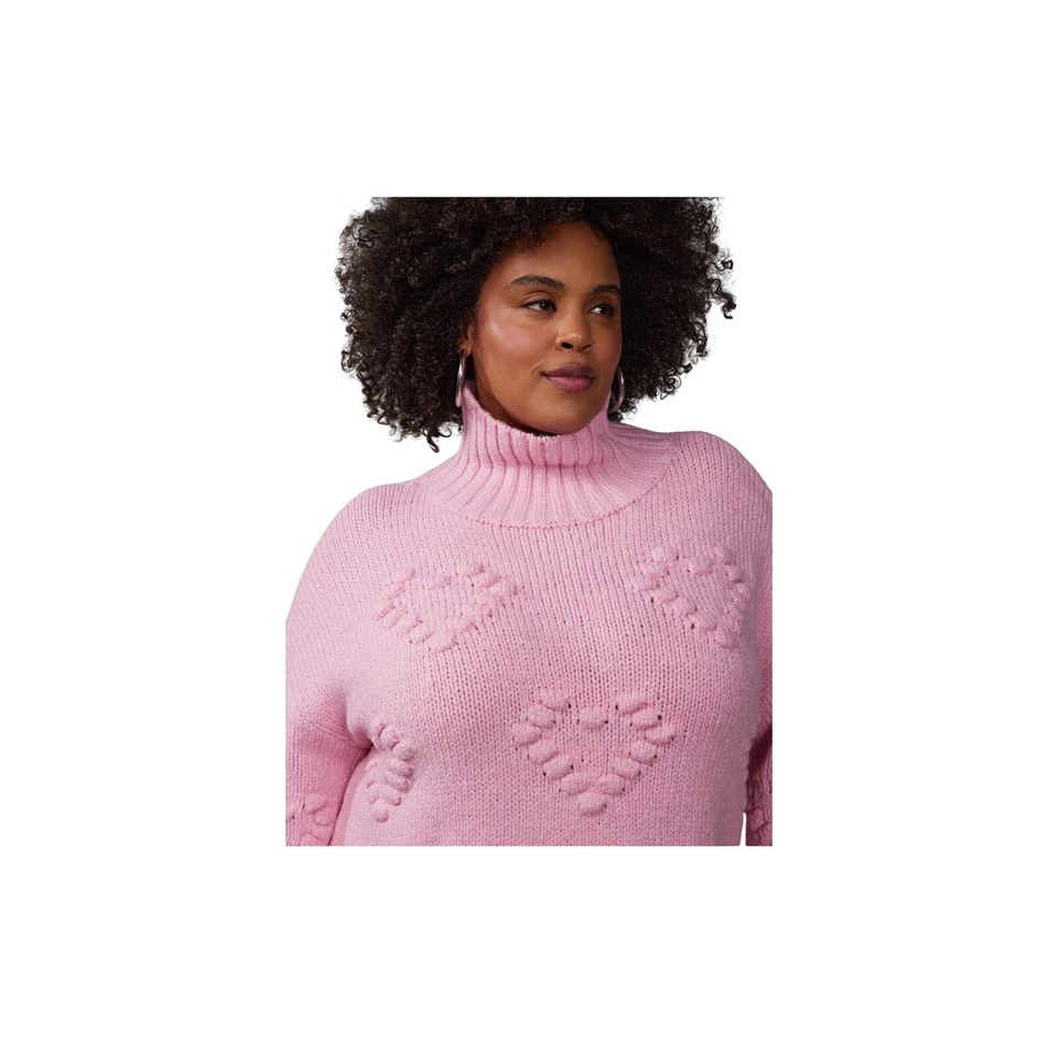 NY&C Heart Pattern Turtleneck Sweater - Long Sleeve Knit Pullover - Size 2x - Image 3 of 4