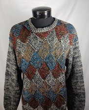 Vintage Bachrach Sweater Cosby Abstract Chunky Oversized Hand Knit Men's Large