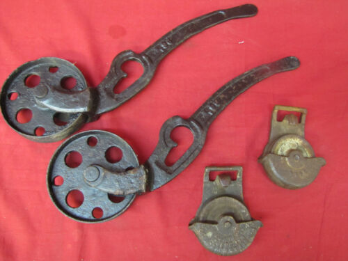 ANTIQUE MYERS & BRO CAST IRON HARDWARE HANGER BARN DOOR SLIDING DOOR ROLLER  - Picture 1 of 8