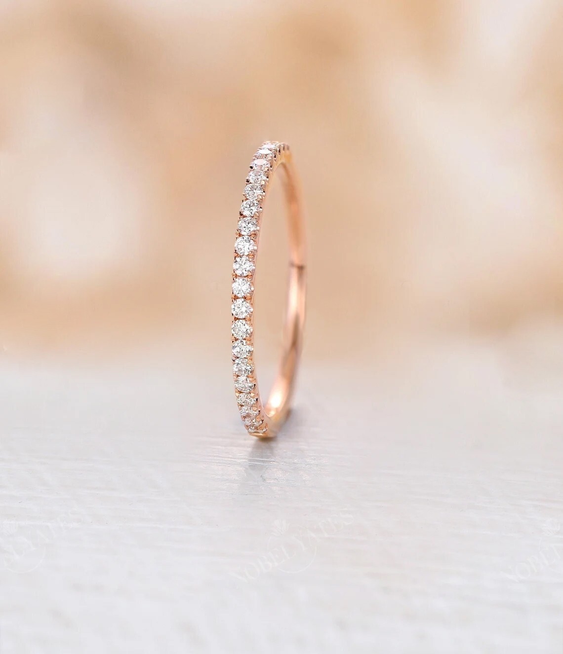 14k Rose Gold Plated Moissanite Wedding Eternity Band