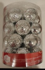 Holiday Time 26 Count Shatterproof 2 1/4 Inch Silver Ornaments 7 Styles NEW