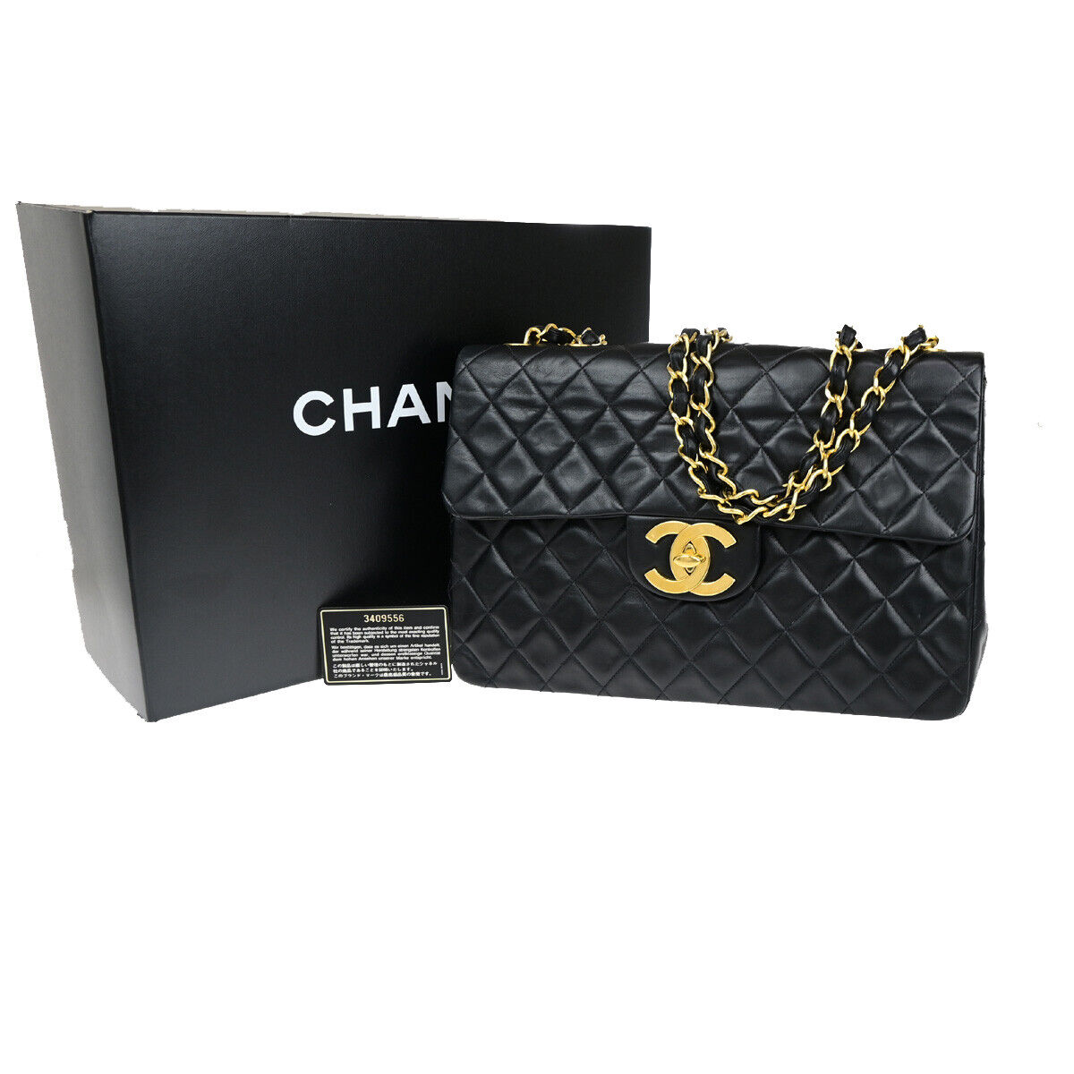 CHANEL CC Maxi Jumbo Matelasse 34 Chain Shoulder Bag Leather CHANEL CC Maxi Jumbo Matelasse 34 Chain Shoulder Bag Leather