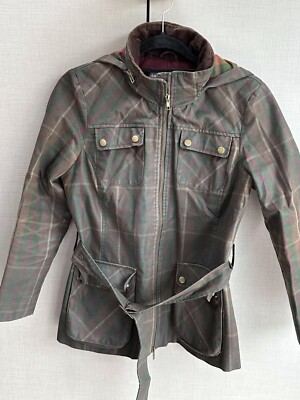 Laura Ashley Coat Tartan Brown Check Wax Jacket with Belt