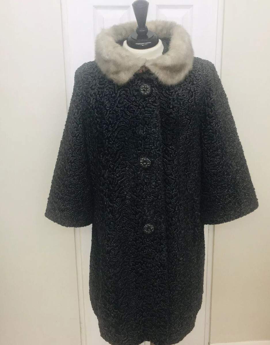 Vtg 50's Curly Persian Lamb Coat By Astrakin Lepshire Gray Made In