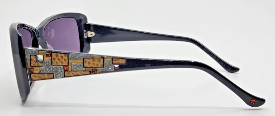Gafas de sol Judith Leiber JL1042 Col 01 negras con piel de serpiente y piedras blancas nuevas en caja Foto 2 de 4