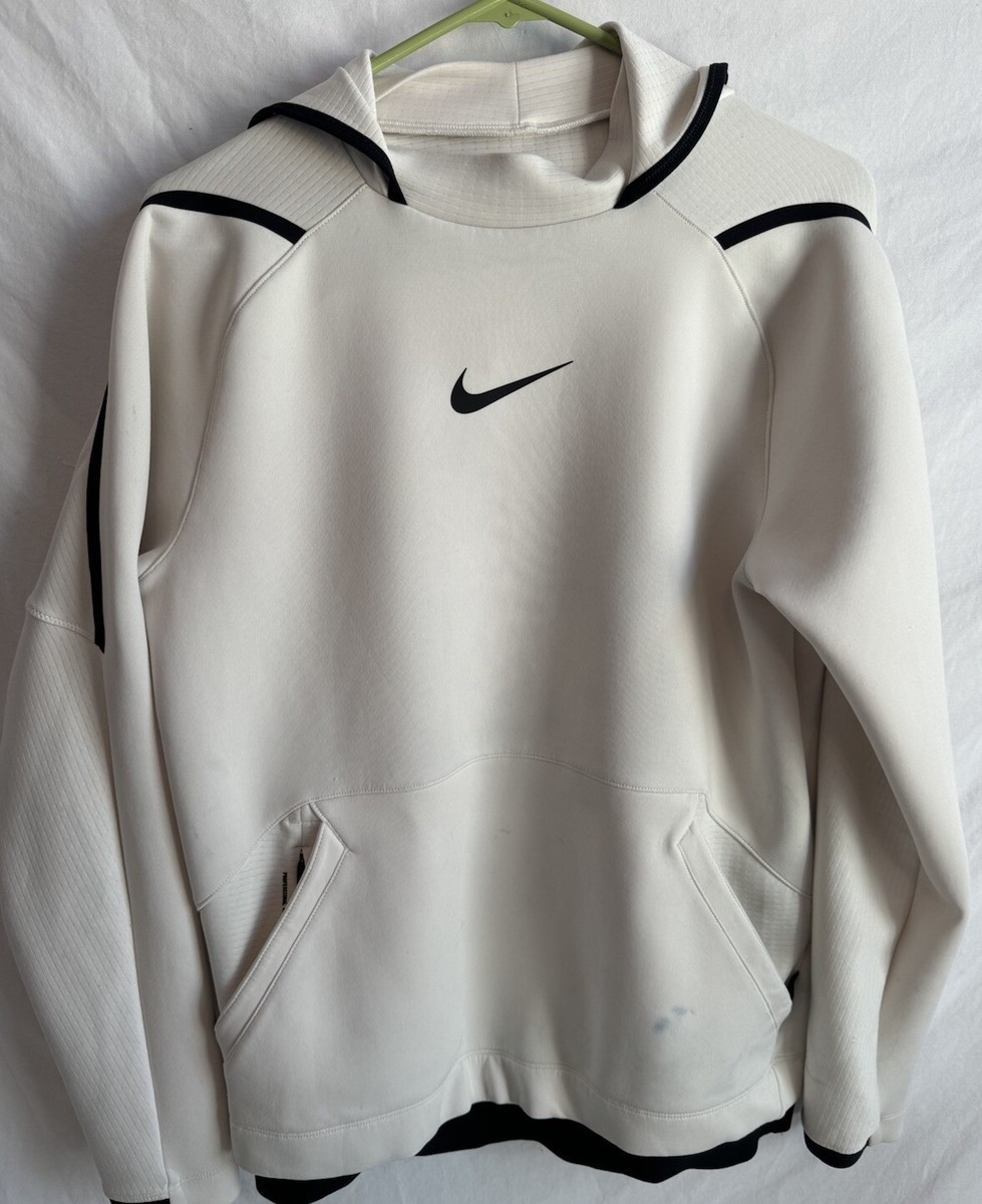 Nike Dri-Fit Men's White Ivory Hoodie Pullover Size Small Polyester Kangaroo