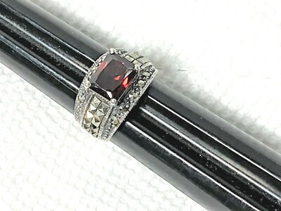 Vintage Sterling Silver 925 Red Stone Marcasite Ring Size 5.5 | eBay