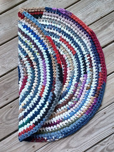 Handmade Crochet round multi colored spiral Rag Rug | eBay