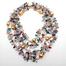 4 Strands Crystal Brushed Bead Pearl Statement Necklace Jewelry For Women Girls