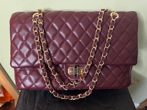 Badgley Mischka Quilted Messenger Bag Plum Color NWT - Picture 2 of 24