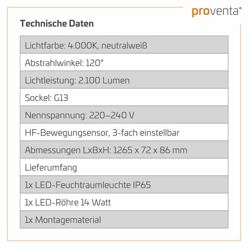 Feuchtraumleuchte IP65 m. LED-Röhre 60/120/150 cm, 1-/2-flammig, 4000K, 150lm/W - Bild 38 von 95
