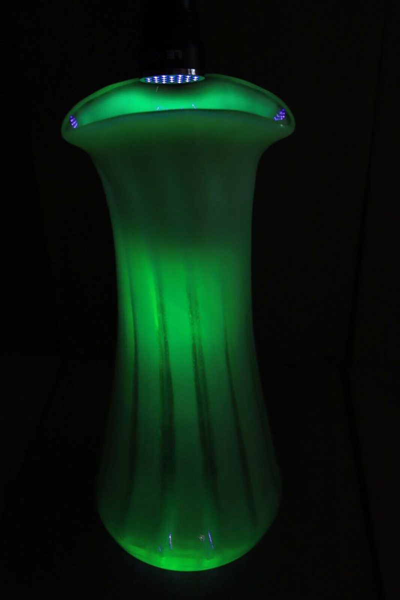 Antique LARGE French Victorian Vaseline Glass Vase Opalescent