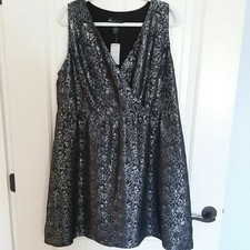 Lane Bryant Women's Sleeveless Party Dress Jacquard Black and Silver Size 18