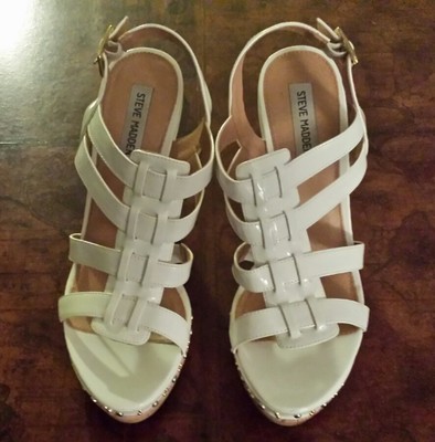 Women's Steve Madden Feaver White 10 Platform Studded Wedges