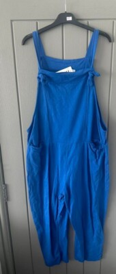 Womens Italian Lagenlook Pocket Front Tie Comfy Cotton Jumpsuit Pabo  Dungarees UK