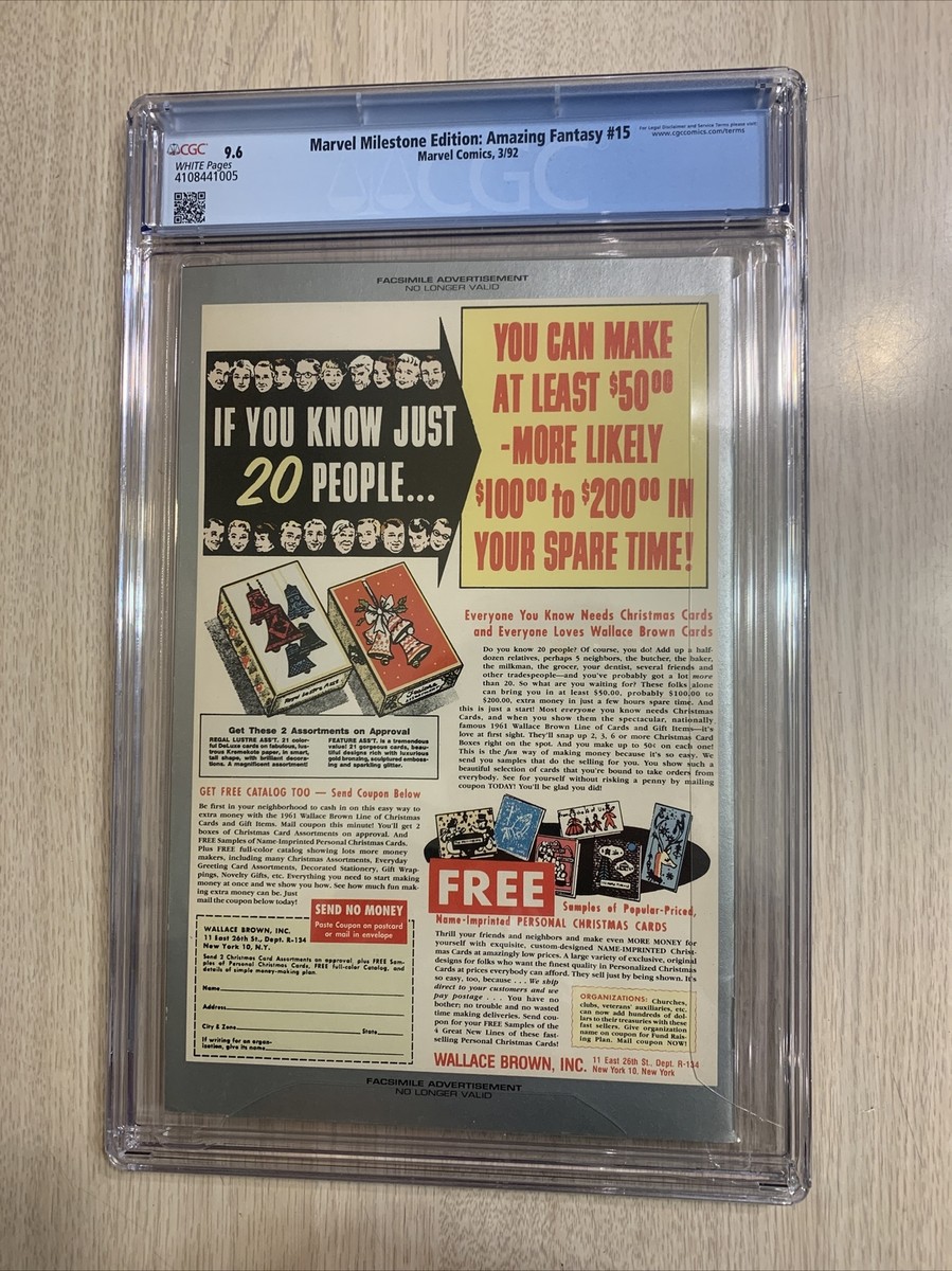 MARVEL MILESTONE EDITION AMAZING FANTASY 15 CGC 9.6 NM+ WHITE
