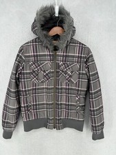 O'neill Winter Jacket Womens Medium Insulated Snow Faux Fur Hooded Plaid Full Zi