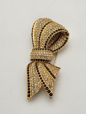 Ciner Signed Black And Clear Rhinestone Goldtone Ribbon