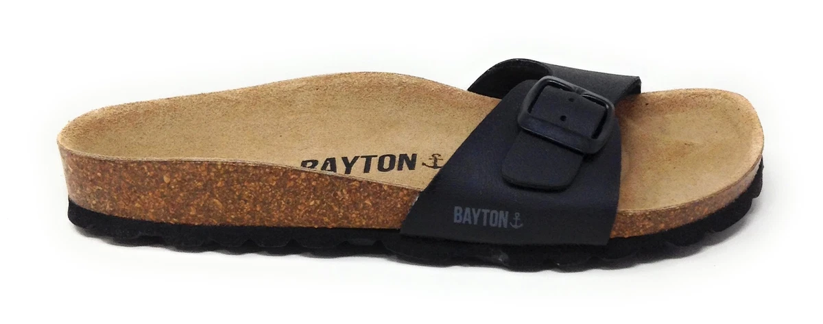 Bayton Women s Flat Slide Sandals Black Adjustable Leather Size 3