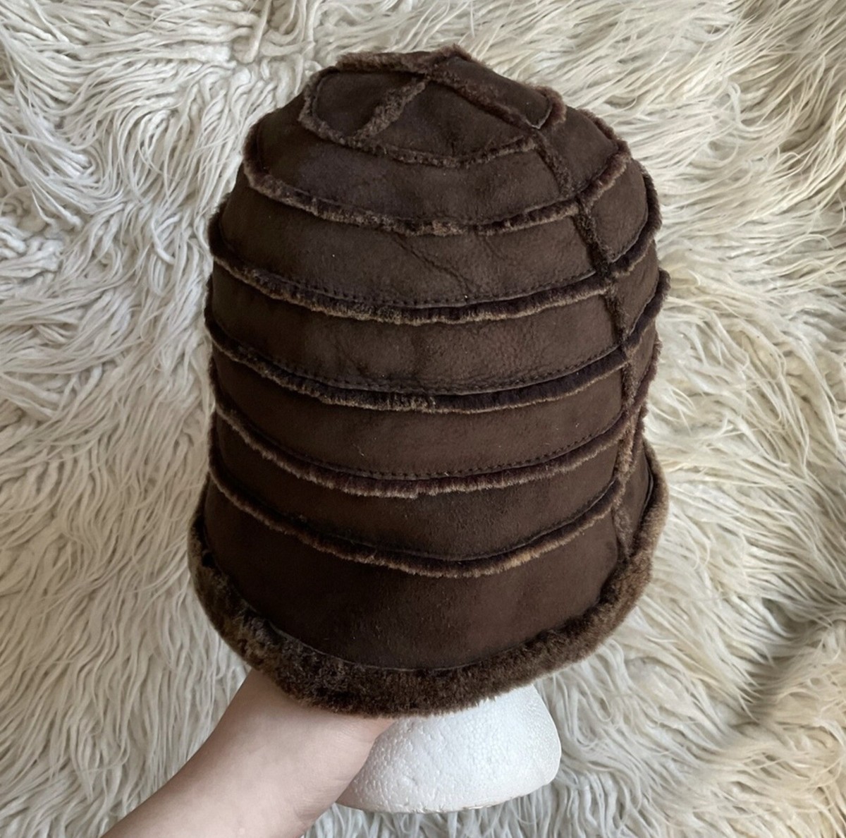 Stupp Furs Brown Sheepskin Fur Shearling Striped Hat EUC One  display picture 2