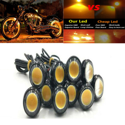 10pcs Small Amber LED Black DOME Motorcycle-Chopper-Bobber Turn Signal Lights