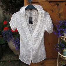 Ivory sheer ruffle BLOUSE by CLOTHES LINE summer burn out pattern UK10 US6 bnwt