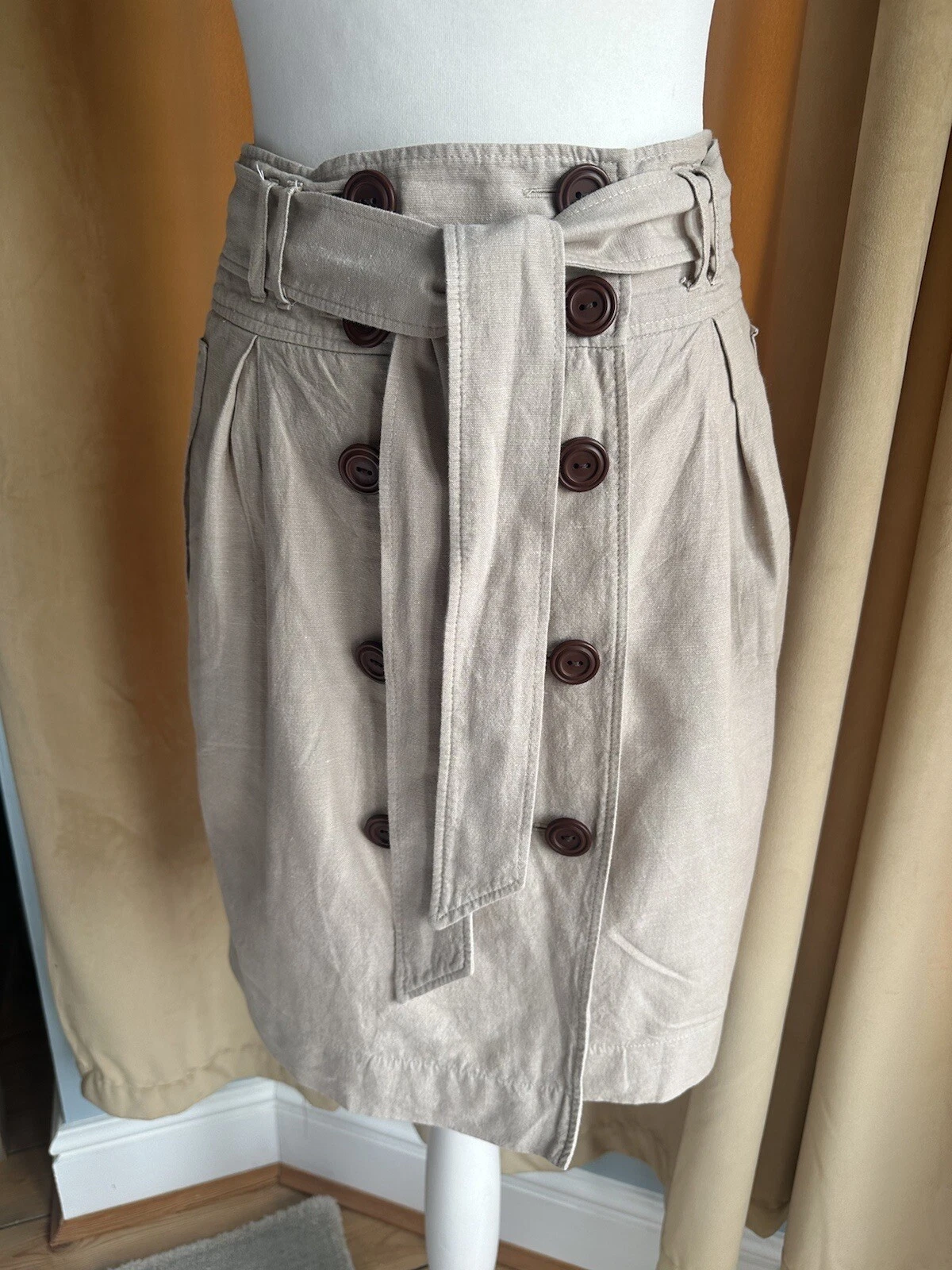 Orsay Beige Summer Holiday Cotton and Linen Knee Length Skirt Size 8