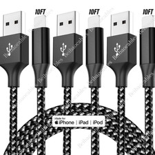 10FT Braided USB Charging Cable For iPhone 14 13 12 11 X iPad Charger Cord Long