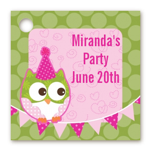 Owl Birthday Girl - Personalized Birthday Party Card Stock Favor Tag - Set of 20