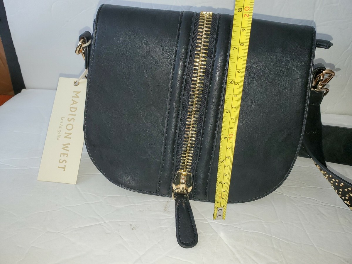 Sac Bandoulière MADISON WEST Clouté Noir - Longueur 9 Pouces - Neuf Avec étiquettes - Fermeture éclair