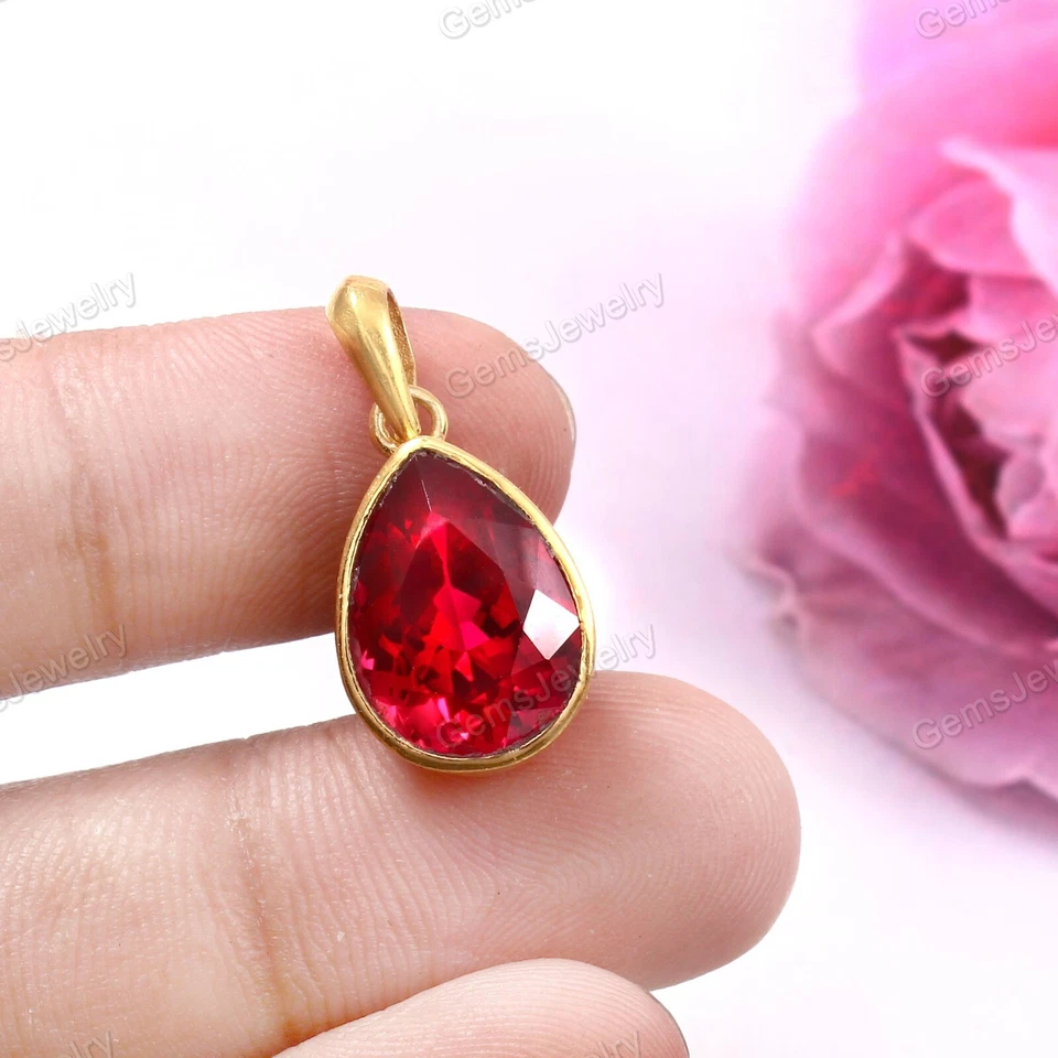 Colgante Rubí Natural Mozambique Pera Piedras Preciosas Collar Rojo Sangre Rubí Joyería Foto 2 de 4