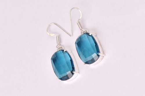 925 Sterlingsilber Handgefertigt Blauer Topas Ovale Form Blende Ohrringe Tages - Bild 7 von 10
