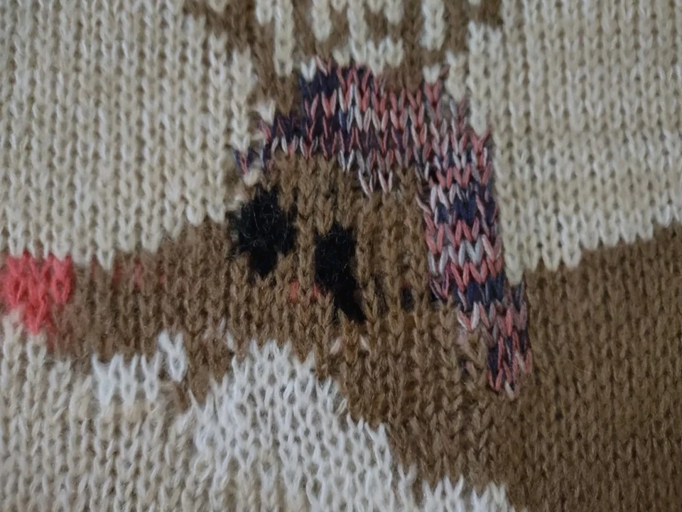 Jr. 毛衣,针织驯鹿假日,棕色希瑟,长袖,Jr. 小号,全新 — 第 3/4 张图片