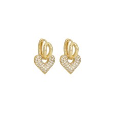 Gold CZ Dangle Heart Huggie Earrings, Sku Y817