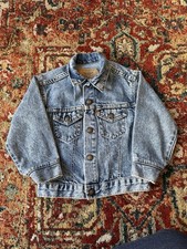 Vintage Levis Sherpa Jacket Kids Blue Denim Orange Tab Jeans Great Wear Size 7
