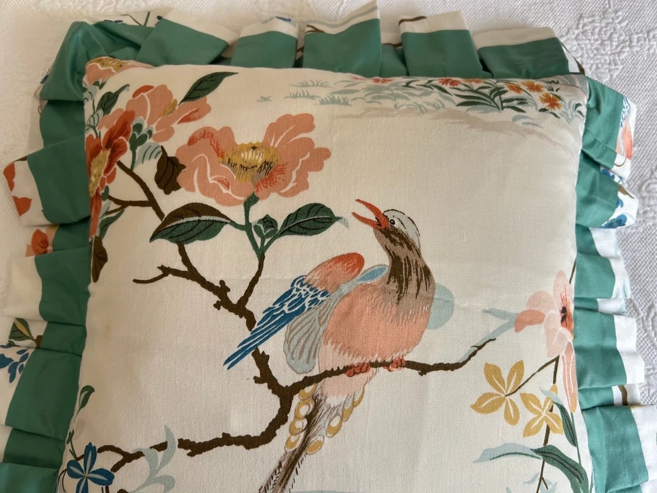 FUNDA COJÍN TELA JOHN LEWIS 15 EN 38 CM CUADRADA PÁJAROS FLORES MOTIVOS VOLANTE #2 Foto 2 de 4