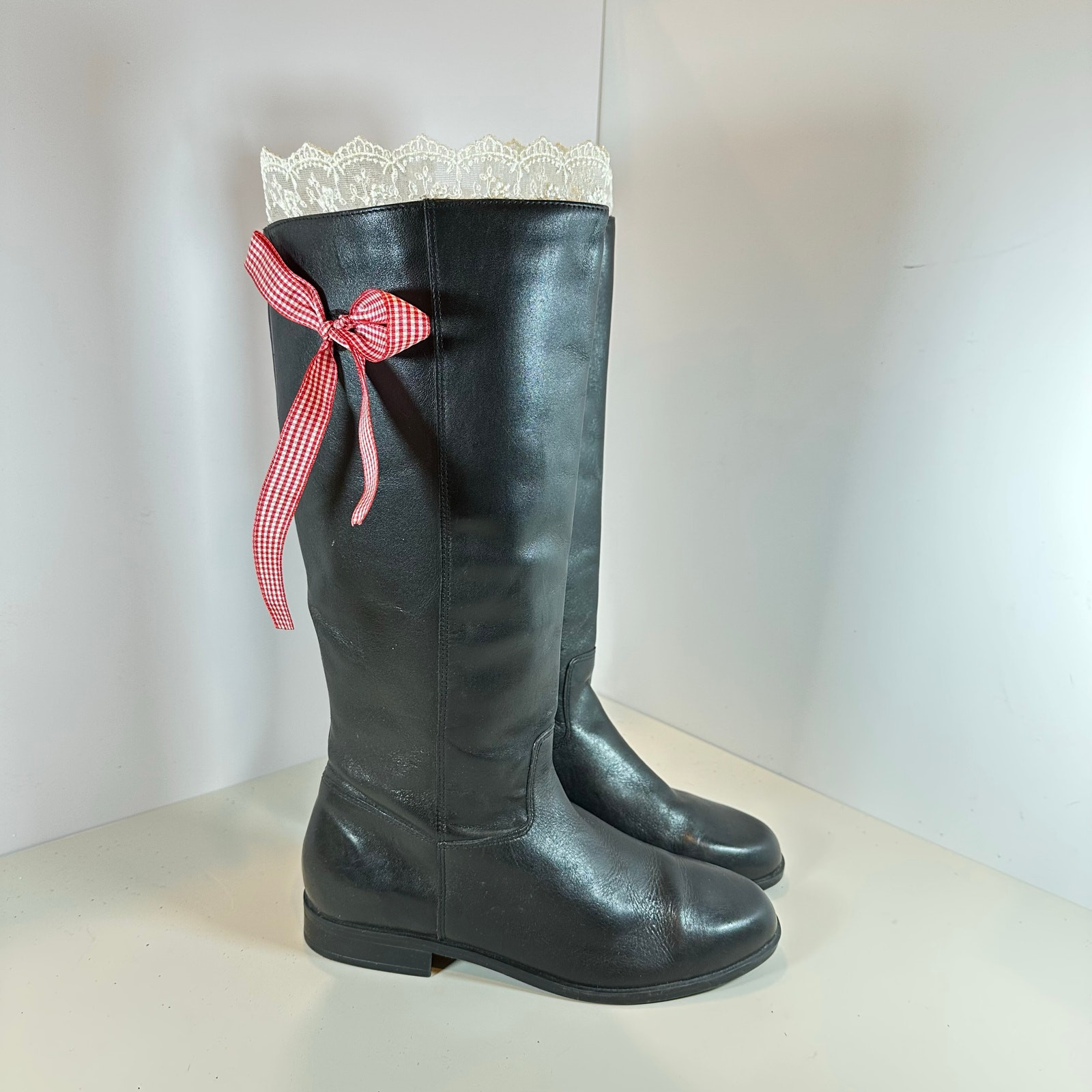 Coup D'etat Black Tall Leather Boots Fighter Riding Women's 7.5 Lace READ