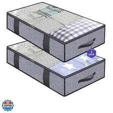 Foldable Underbed Bags 2 Pack - Blankets Clothes Comforters Storage Bag Breat...
