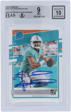 Tua Tagovailoa Dolphins Signed 2020 Panini Donruss #302 BAS 9/10 Rookie Card. rookie card picture