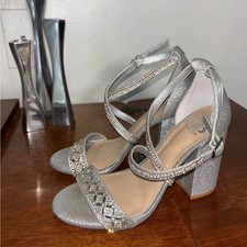Gianni Bini Rhinestone Block Heel Sandals Womens Sz 6M Silver Glitter Prom