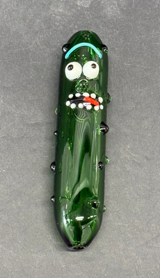 #ad Handmade Collectible Green Pickle Tobacco Glass Hand Pipe $8.46
