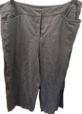 Eileen Fisher L Navy Blue 100 Linen Wide Leg Ankle Pants Exc Cond