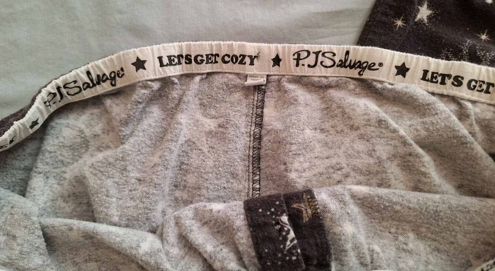 P J Salvage Pajama Cosmic Heart Black 100% Cotton Flannel Women's Sz Med/Large 