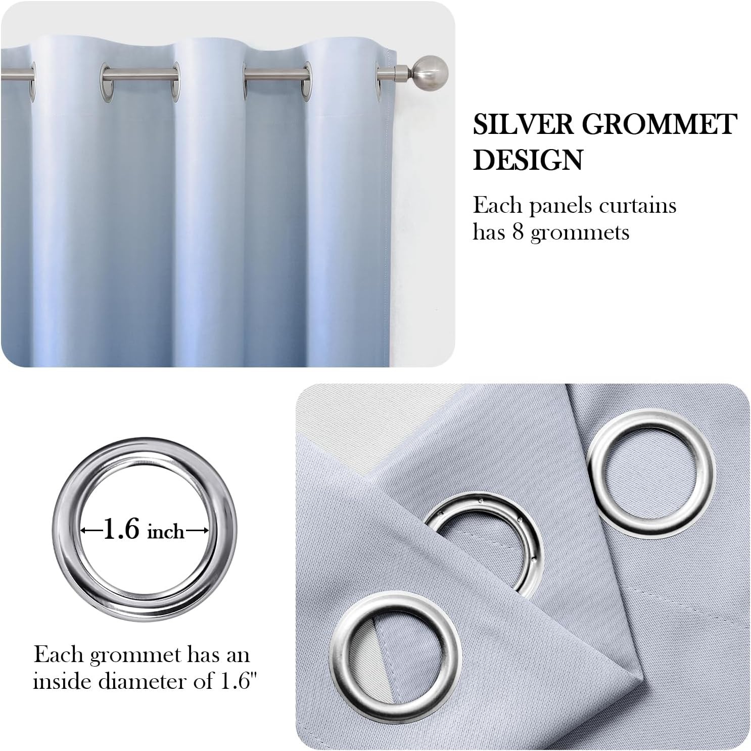 HOMEIDEAS Navy Blue Ombre 52"W x 84"L (Pack of 2), 