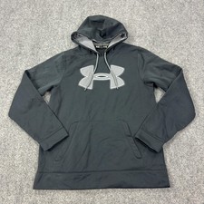 Under Armour Hoodie Mens Medium Black Fleece Pullover Sweatshirt Big Logo