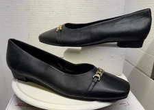 Trotters Women’s Monarch Leather Black Slip-On Loafers Gold horse bit Size 12W