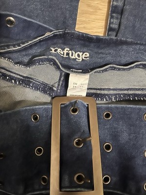 Refuge Flared Women's Jeans Blue Medium Wash Denim Cotton Stretch Grommet Belt